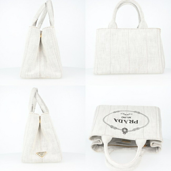 PRADA CANAPA Tote BIANCO Light Grey Leather Denim White Bag Shoulder Bag h - Picture 2 of 16